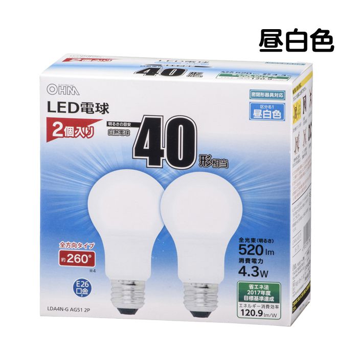 LED電球40W形昼白色　2個入り LDA4N-G AG51 2P