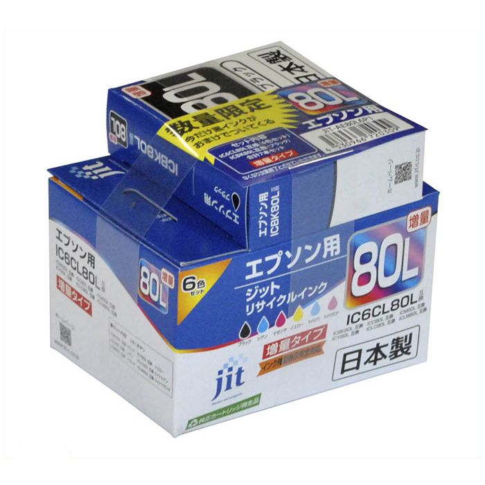 ジット エプソン用 日本製高品質リサイクルインク　80L(6色)黒1個付 JIT-AE80L6P1